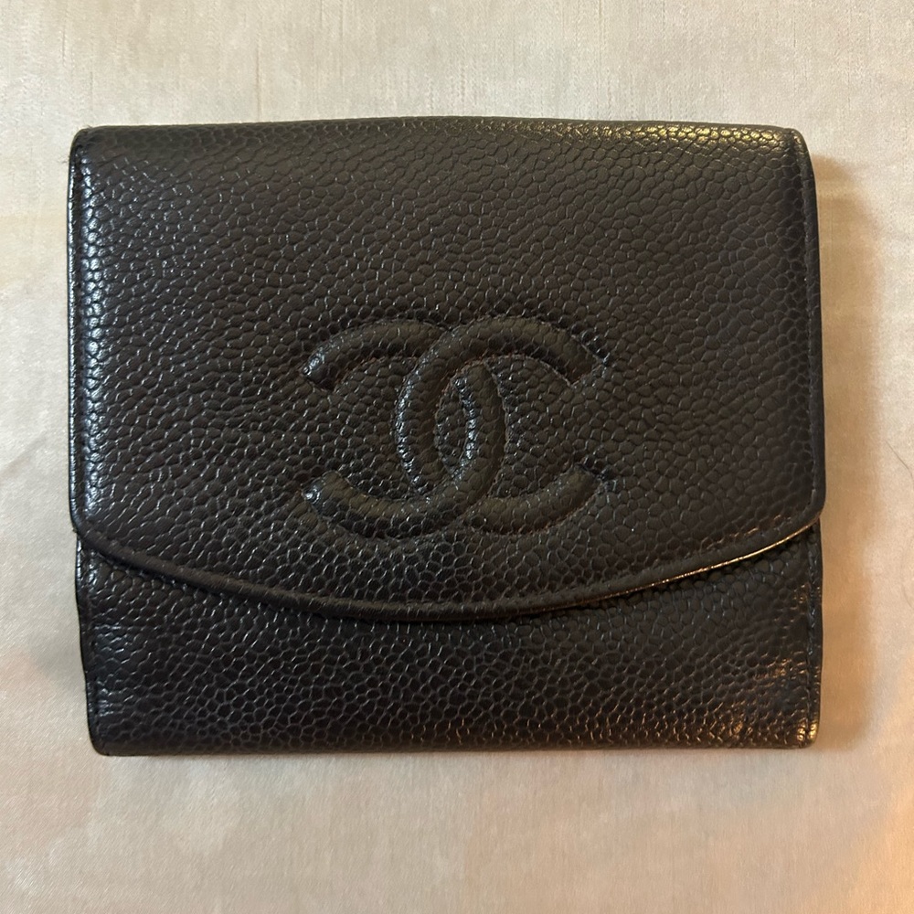 Chanel Caviar Black Leather Compact Wallet